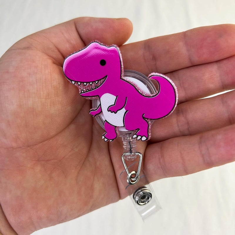 LEBEIGHT Pink Dinosaur Badge Reel Retractable for Nurse Nursing RN CNA LPN Medical Worker & Teacher, Cute T-Rex Dino Badge Clip, Pediatric Nurse ID Badge Holder with Alligator Clip & 24” Durable Nylon Cord - Image 3
